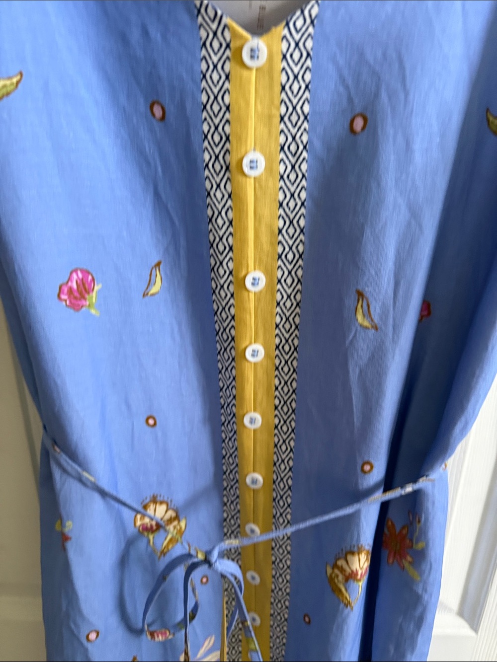 🌸Skies Are Blue: Light Blue Floral Midi Sundress with Yellow Trim - Picture 4 of 8